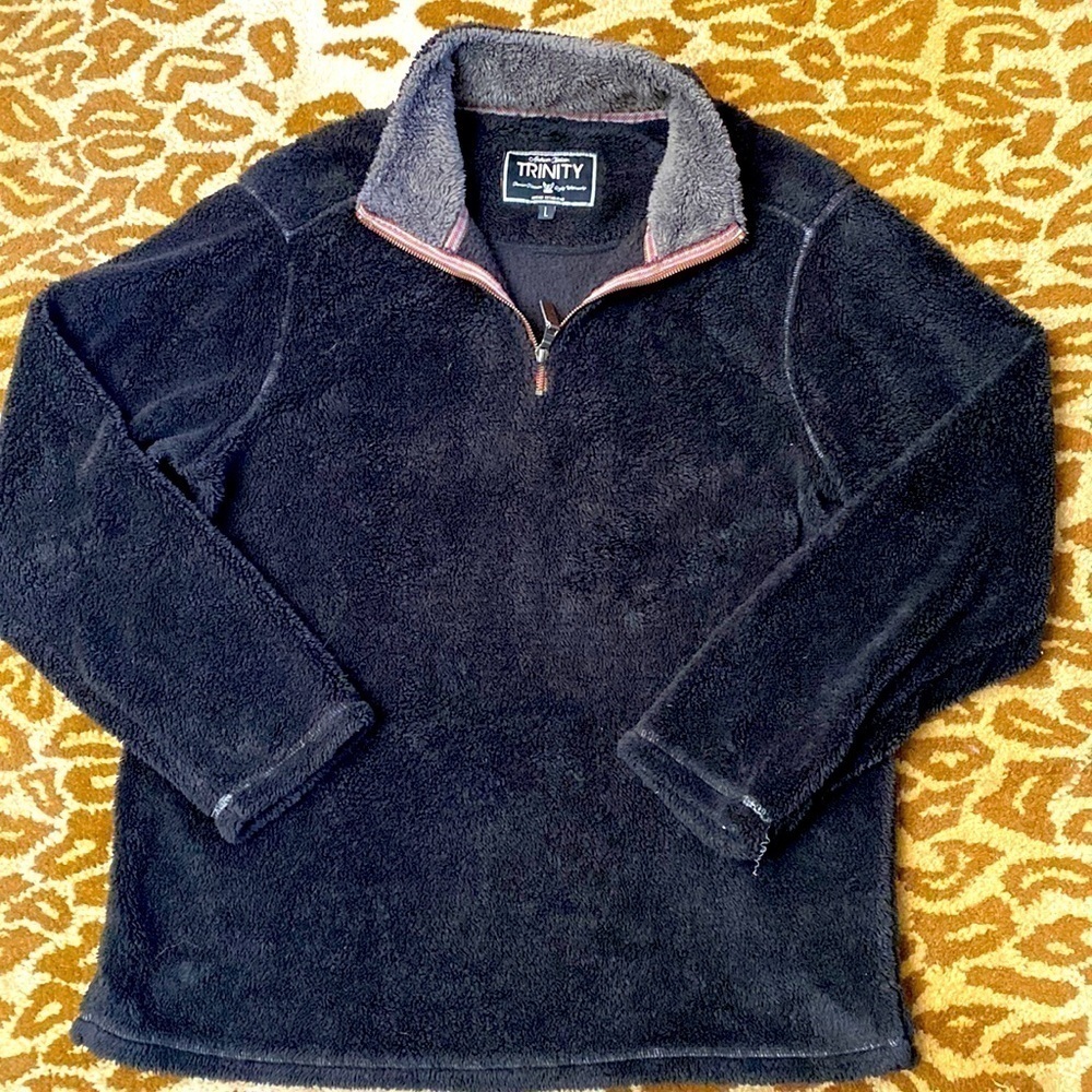 Tribal- Brown Sherpa 1/4 Zip Pullover Shirt Mens L red zipper warm Cozy